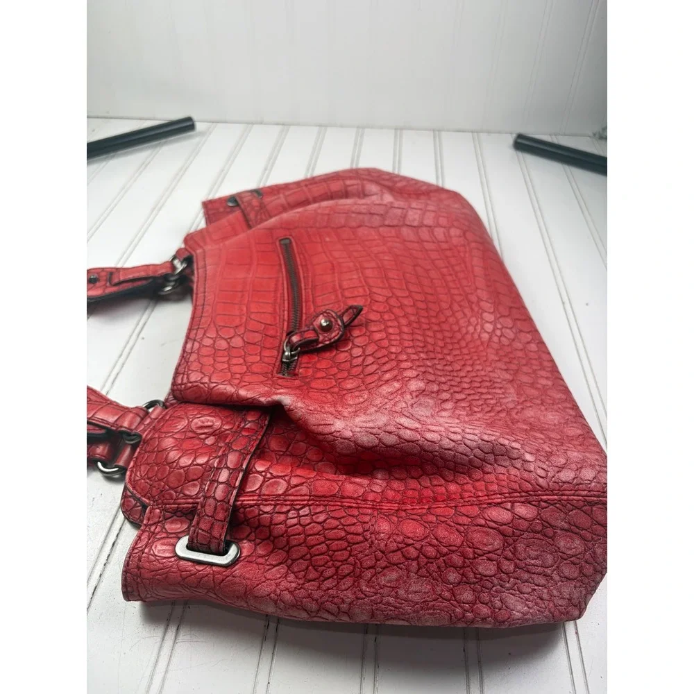 Jessica Simpson Vintage Y2K Red Croc Embossed Shoulder Bag Tote Purse